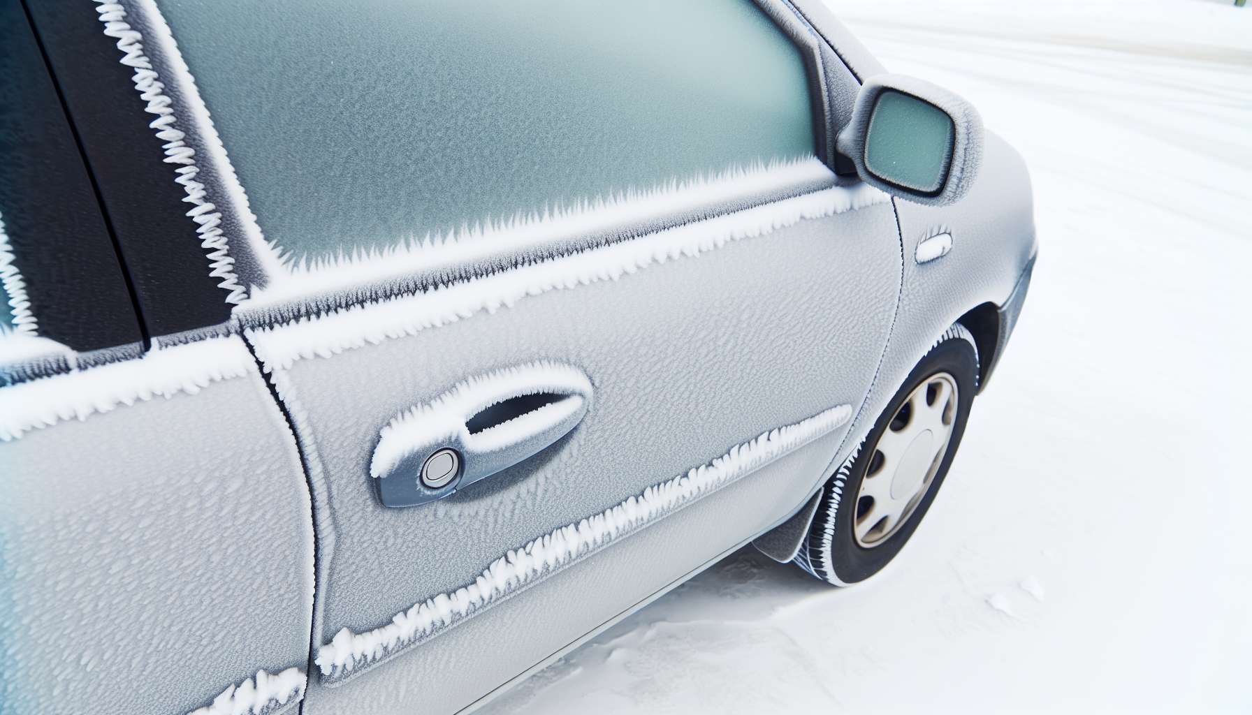 eine zugefrorene Autotüre