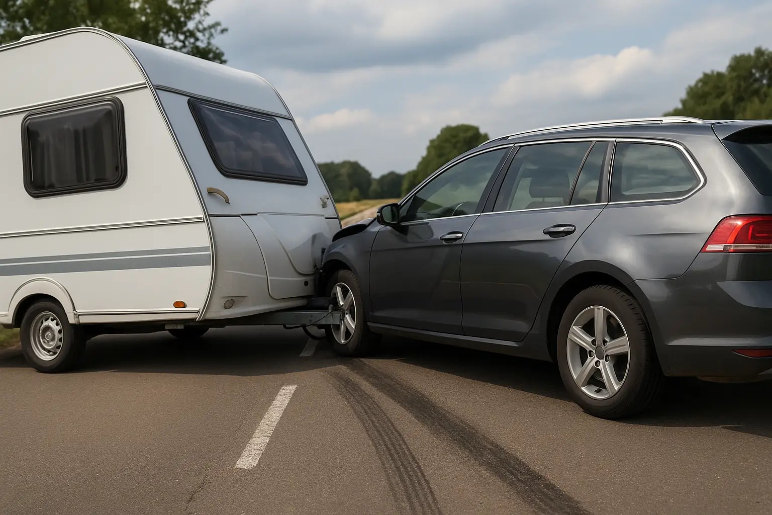 Kollision Wohnwagen & Zugfahrzeug